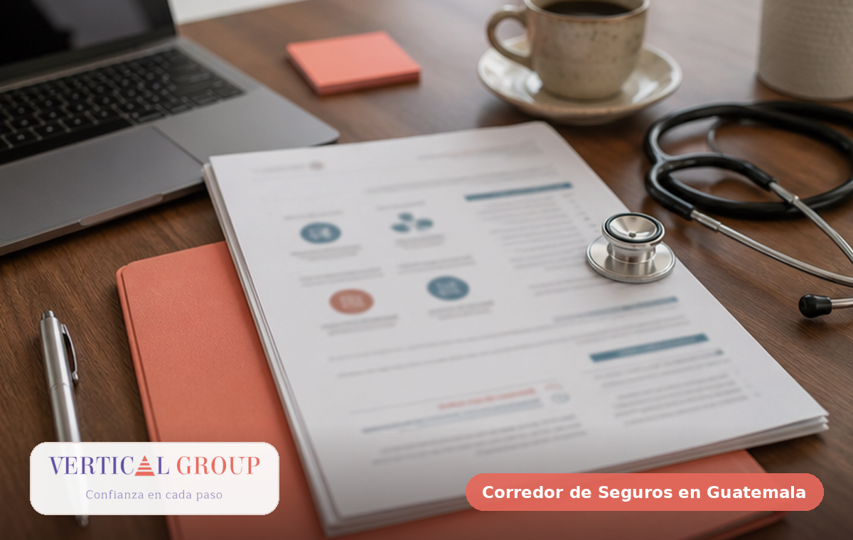 Foto realista de checklist y documentos antes de contratar un seguro en Guatemala