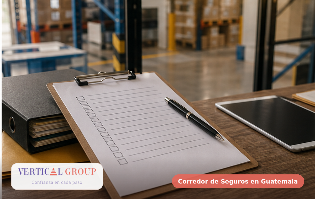 Foto realista de checklist de riesgos empresariales y documentos de seguro
