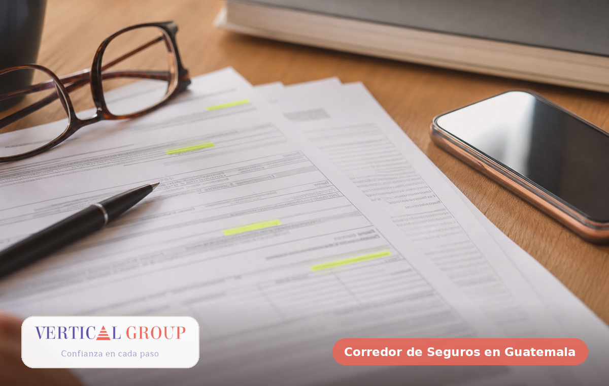 Foto editorial de equipo de empresa revisando riesgos, contratos y documentos de seguro