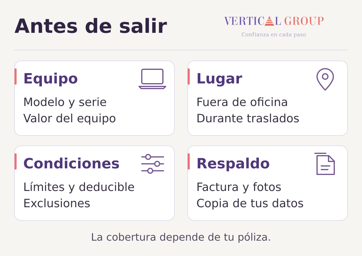 Cuatro puntos para revisar antes de salir con tu laptop: equipo, lugar, condiciones y respaldo.