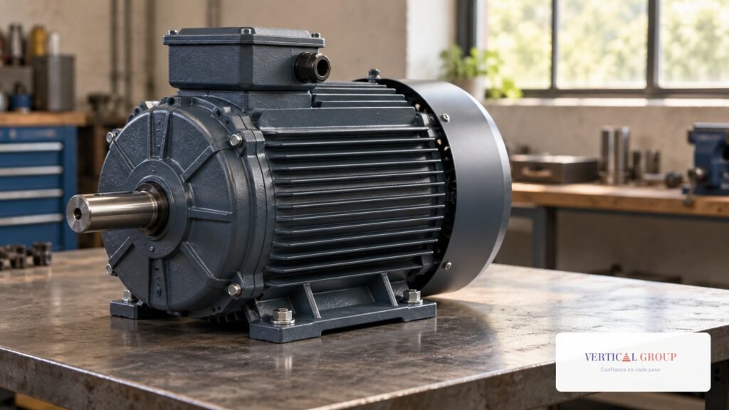 Imagen generada de un motor eléctrico industrial sobre una mesa de trabajo.